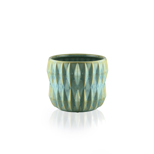 Ribbed Ceramic Pot | Diamond Texture Reactive Glaze Design - Galore Home
