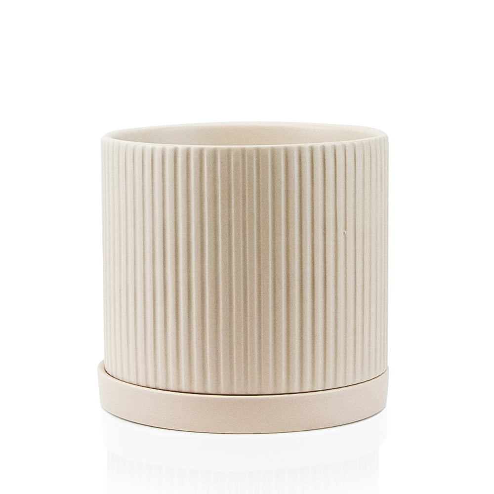 Ridged Ceramic Pot with Saucer | Galore Home: Luxury Home Decor, Elegant Home Furnishings, Stylish Home Accents & Contemporary Home Accessories